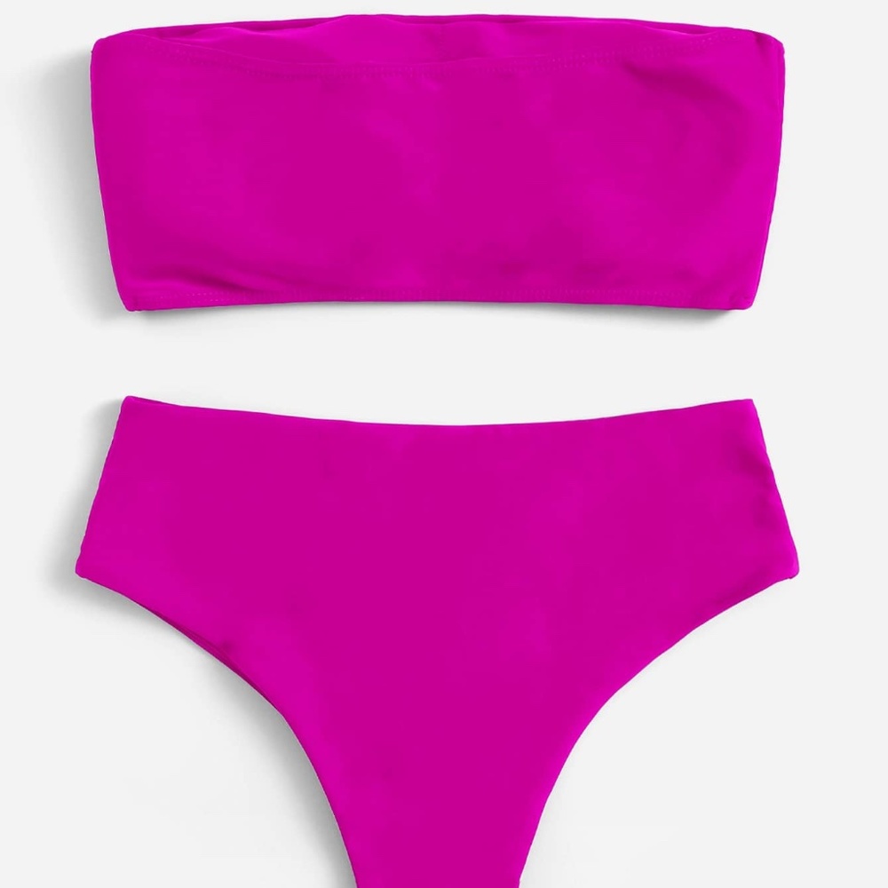 NEW Hot Pink Bandeau High Waist Bikini Swimsuit